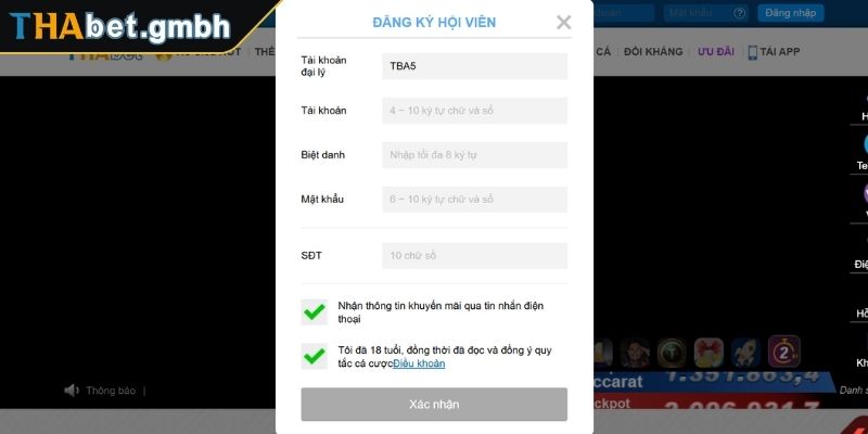 Điền thông tin đăng ký THABET